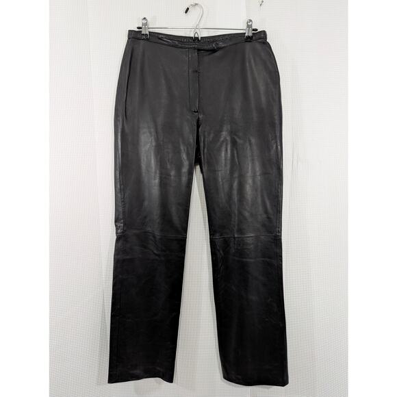 NWOT! CLIFFORD & WILLS! BLACK GENUINE LEATHER HIGH WAIST STRAIGHT PANTS! SZ 12 - Picture 2 of 10